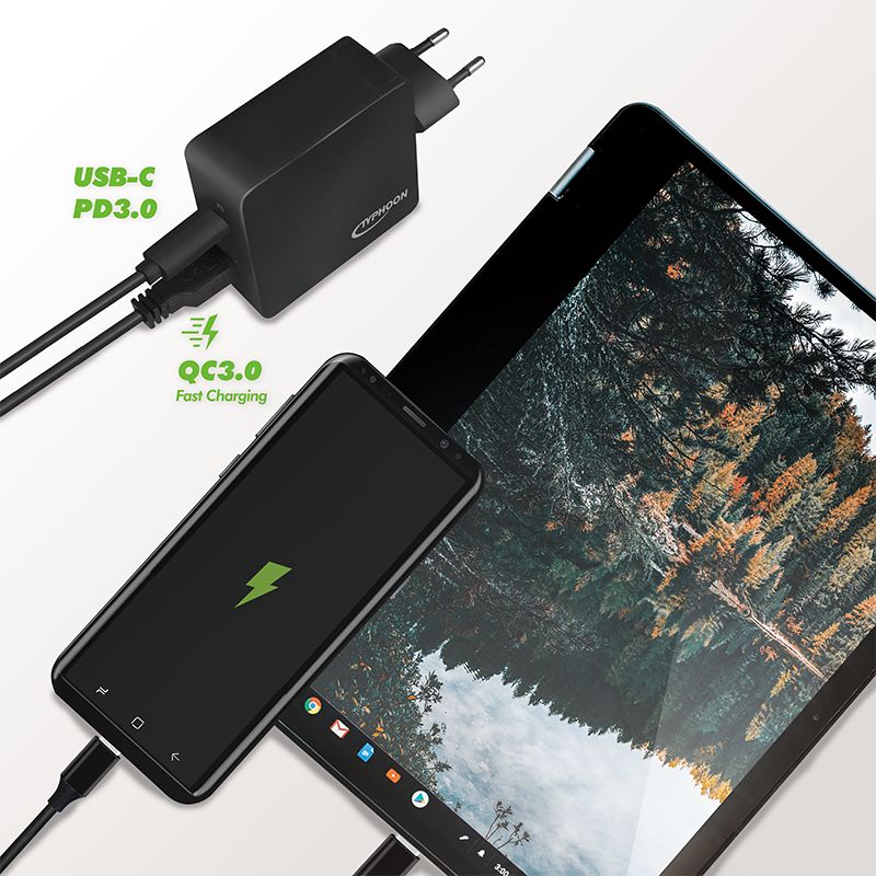 Typhoon Netzteil Adapter, 1x USB-C PD Port & 1x USB-A QC Port, 18W elektroniktrade Switzerland